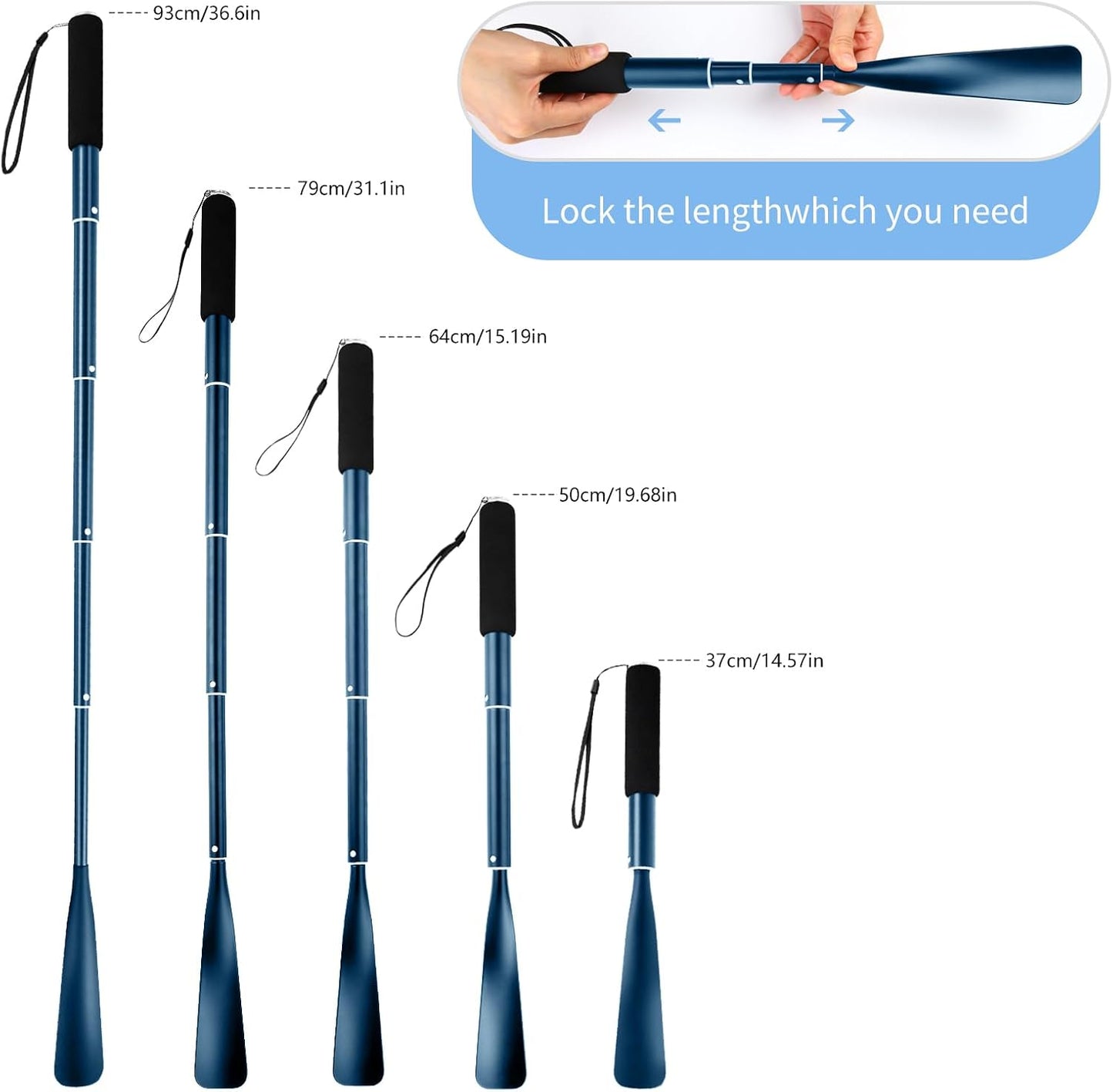 JJDPARTS Shoe Horn Long Handle,14.5"-37" Retractable Shoe Horn,Aluminum Shoe Horn For Men Women Kids Seniors