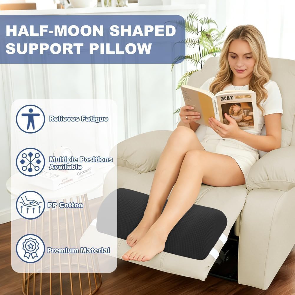 Half Moon Bolster Pillow with Straps, Knee Pillow for Back Sleeping, Under Knee Pillow for Sleeping, Relieves Pain in Legs and Knees, Machine Washable Cover, 24" X 10" X 4", Grey