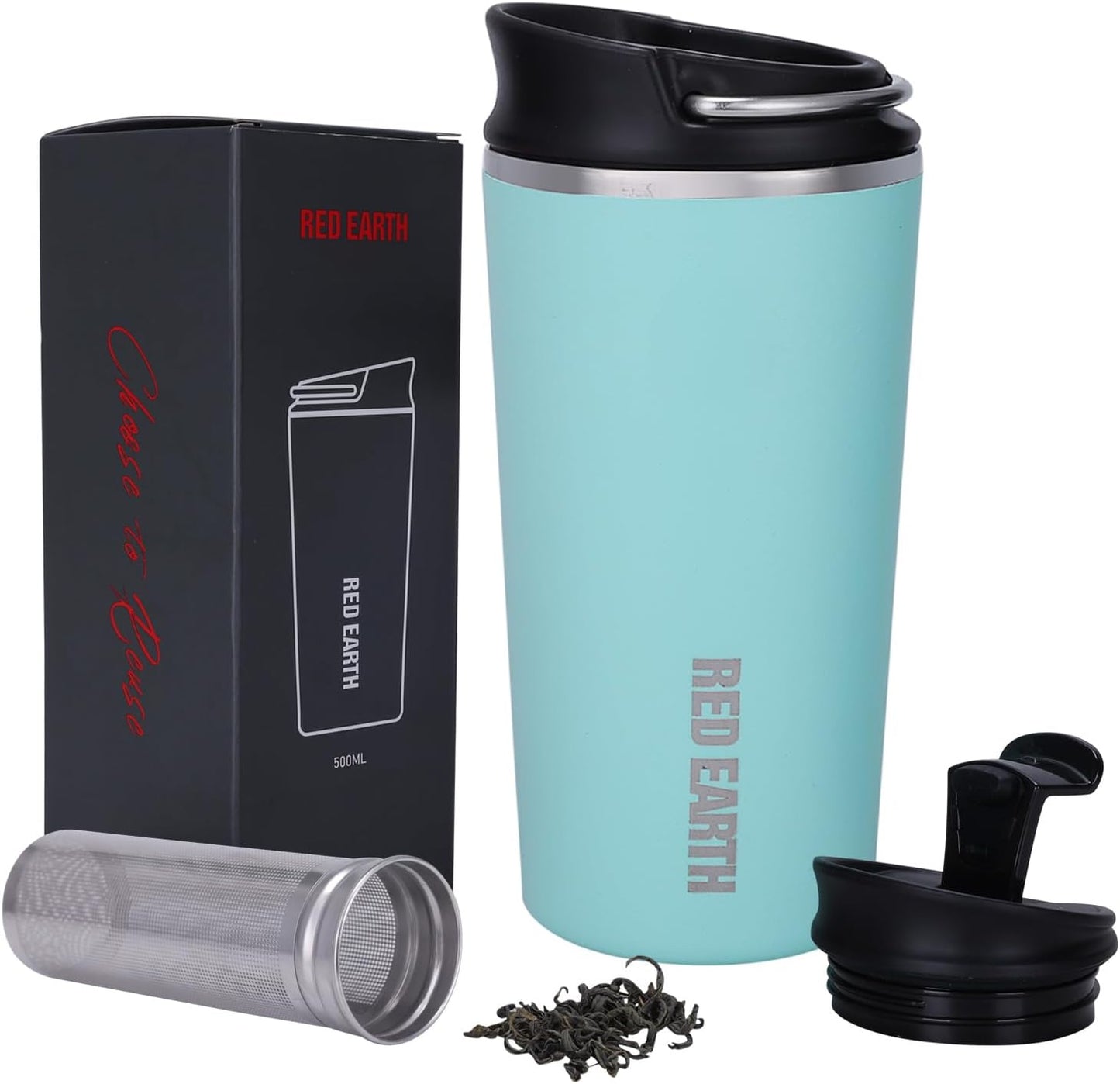 GiNT 17oz Travel Tea Mug with Infuser, 2 Lids. Vacuum Insulated 316 Stainless Steel Coffee Mug. Dishwasher Safe Tea Cup with Strainer for Hot & Cold Brew Coffee. Mothers Day Gifts for Mom (Green)