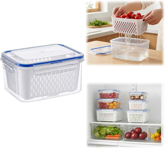 Fruit Storage Containers for Fridge with Removable Colander, Airtight Produce Storage Containers with Lids, Fridge Organizers and Storage for Berry, Fruit, Vegetables, Salad & Meal Prep (Gray, S+M+L)