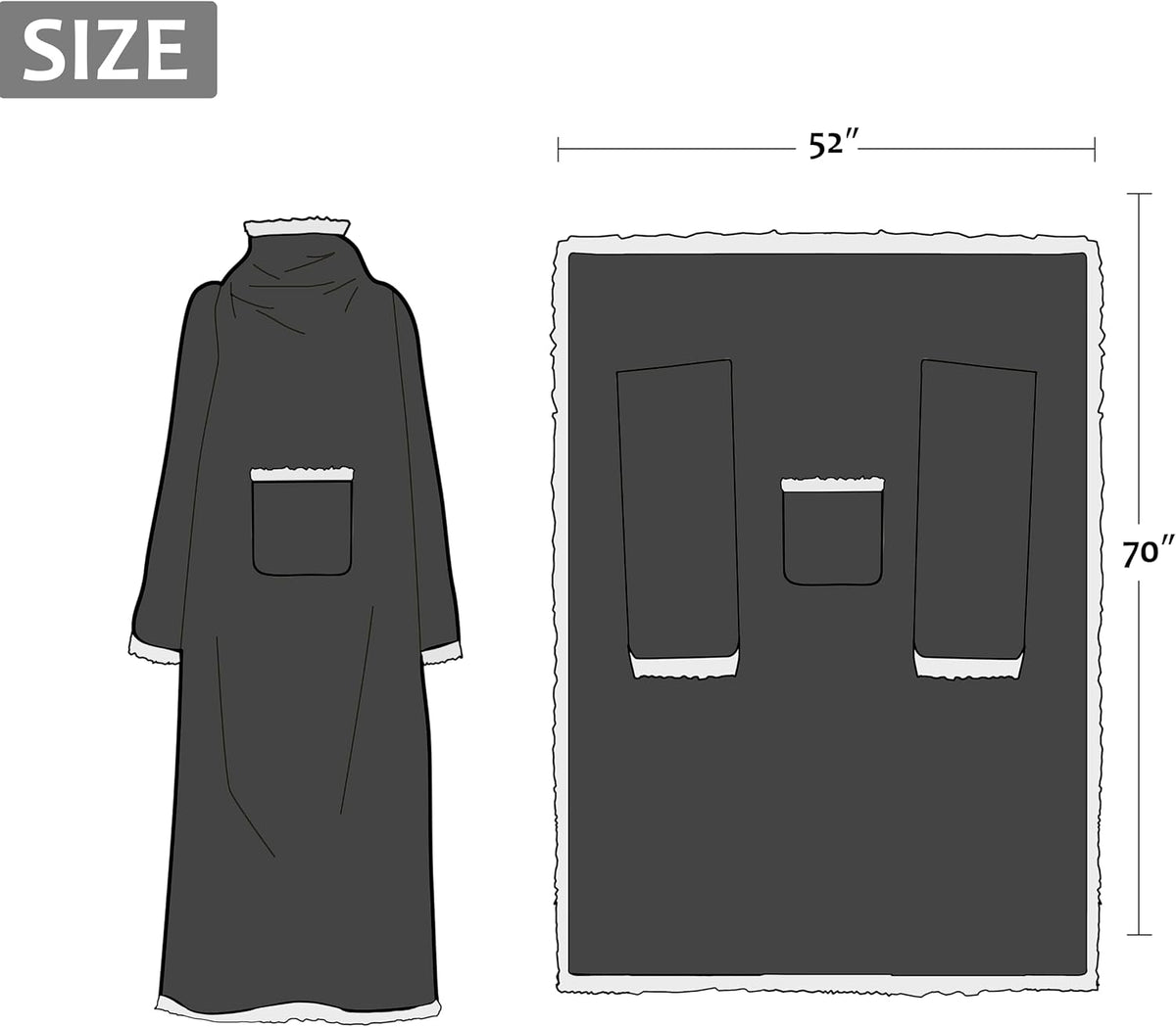 Catalonia Sherpa Wearable Blanket with Sleeves and Pocket for Adults