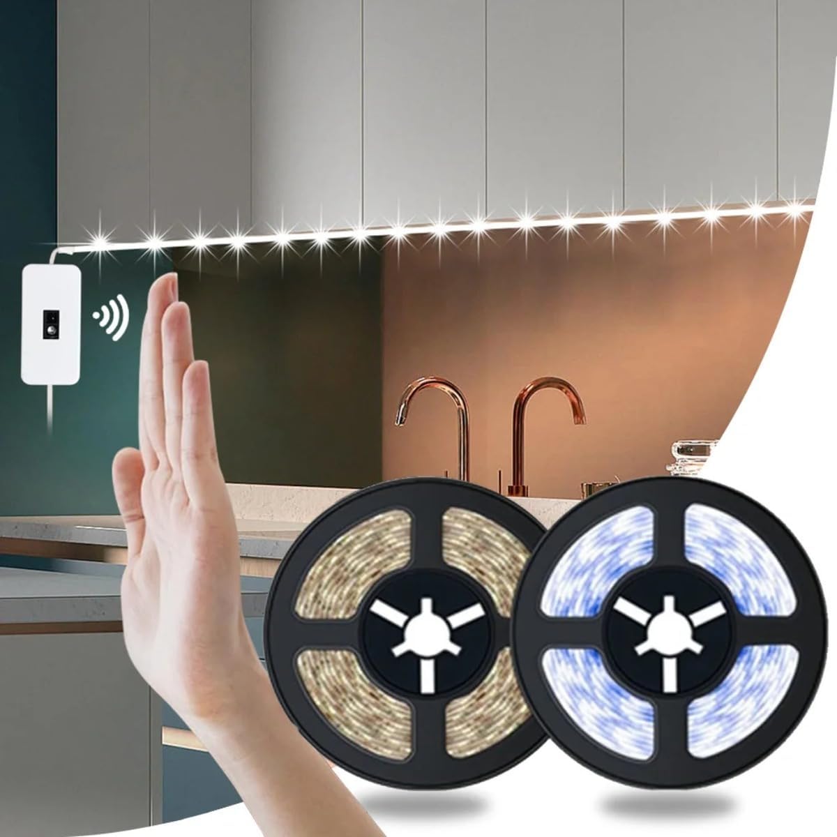 USB Motion Sensor LED Light Strip 10ft 16.5ft Auto On/Off Warm White White LED Tape Lights for Under Cabinet Bed Stairs