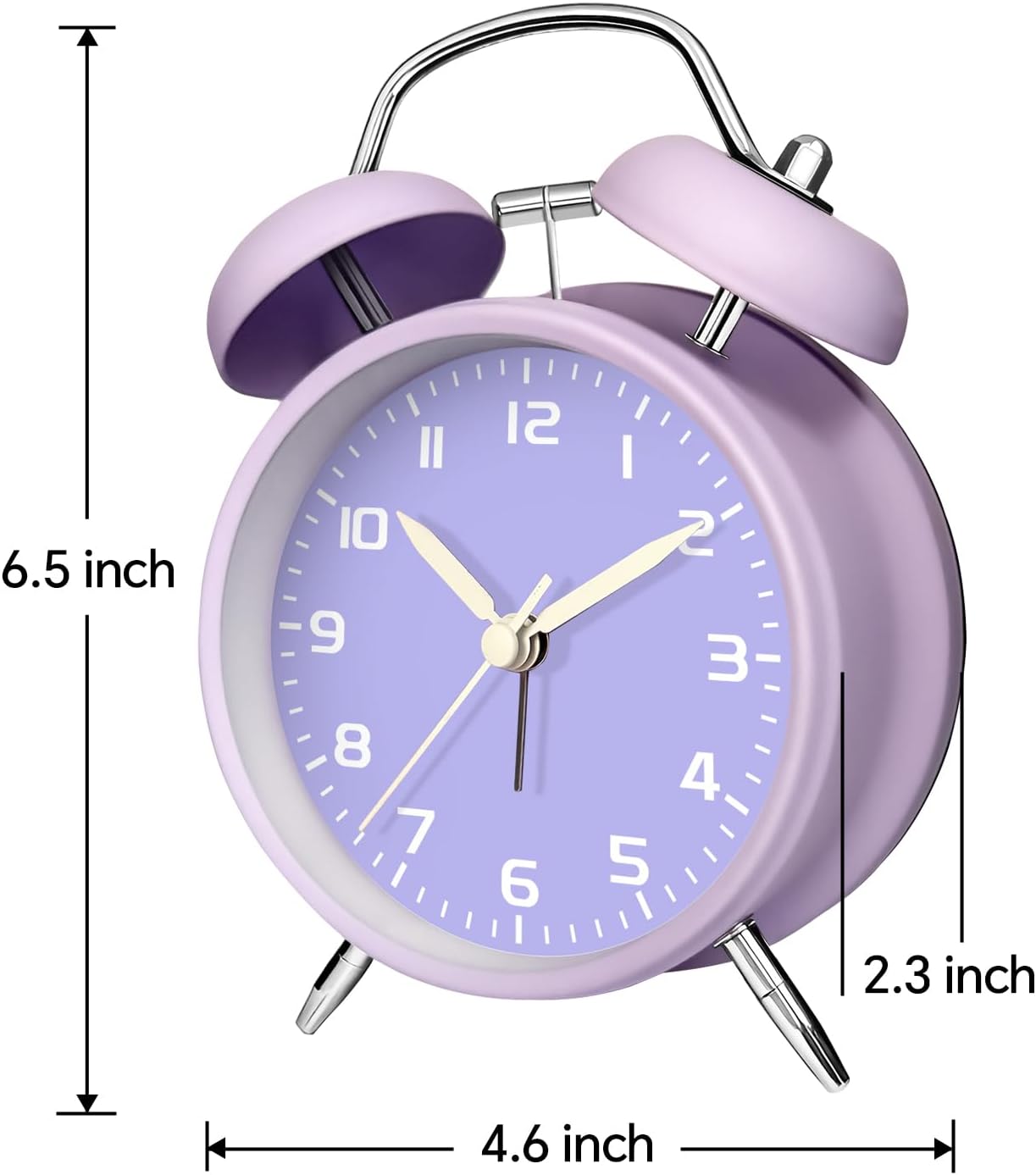 4.5" Metal Loud Alarm Clock for Heavy Sleepers Adults, Analog Battery Operated Alarm Clock with Bells Glow in Dark Numbers, Silent Old School Bedside Desk Clock for Bedroom Office Kids, Black