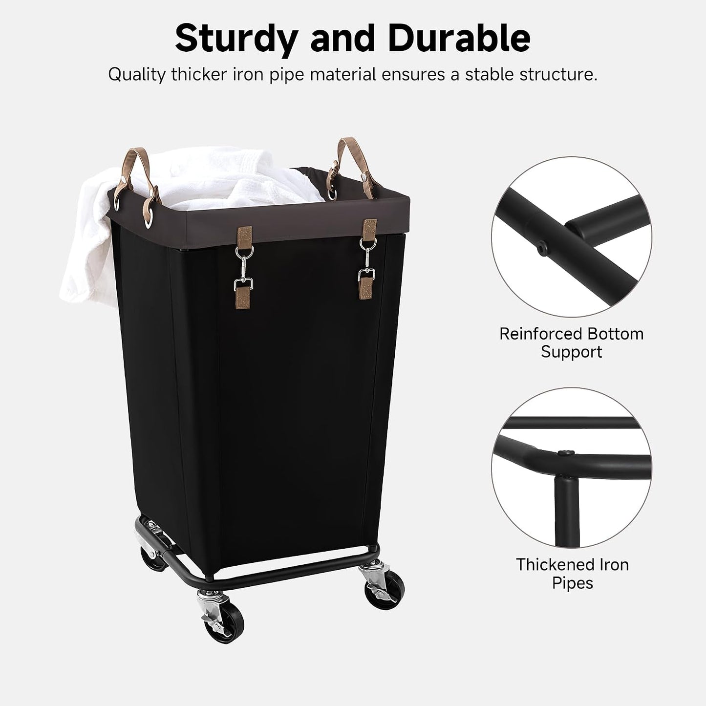 StorageWorks 160L Laundry Basket with Wheels, Rolling Hampers for Clothing | Beige Laundry Basket with Wheels, Metal Frame & Handles, Rolling Hamper for Bedroom, Bathroom, Dorm, Hotel