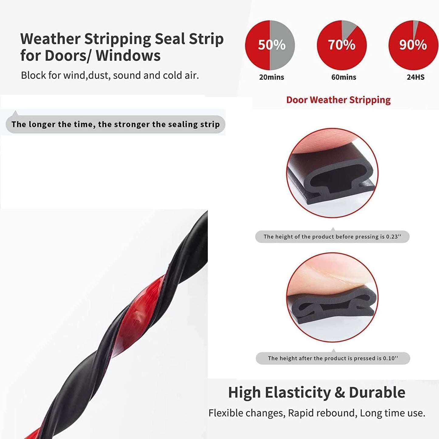 Black Rubber Weather Stripping Door Seal Strip, D Shape Door Weather Seal Strip, Self-Adhesive Soundproofing Frame Insulation Tape for Doors Frame/Window Seal,Blocks Cold Drafts Noise