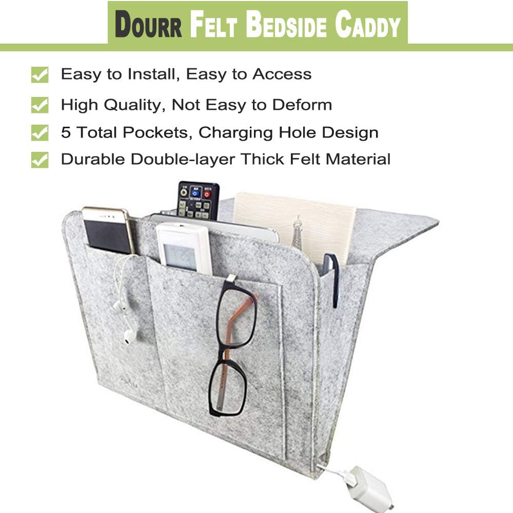 Bedside Caddy Organizer Storage Pocket Small Things Holder, Gray | Simple and Durable Storage Solution for Home, College, Dorm, Bunk, Sofa