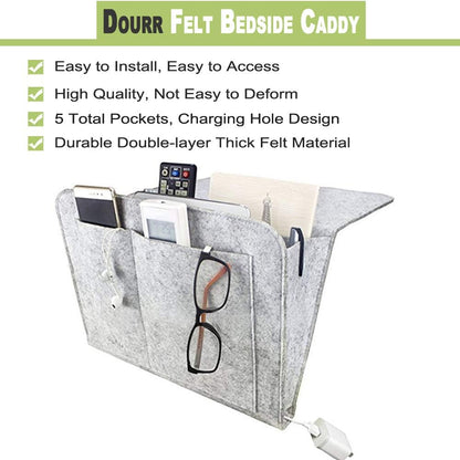 Bedside Caddy Organizer Storage Pocket Small Things Holder, Gray | Simple and Durable Storage Solution for Home, College, Dorm, Bunk, Sofa