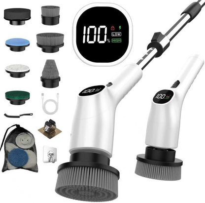 WKY-Electric Spin Scrubber - 10-in-1 Cordless Shower Scrubber & Cleaning Brush with Extendable Handle, 42 in-lbs Ultra High Torque, 2 Speeds, IPX7, LED Display, Smart AI Chip, for Bathroom, Kitchen