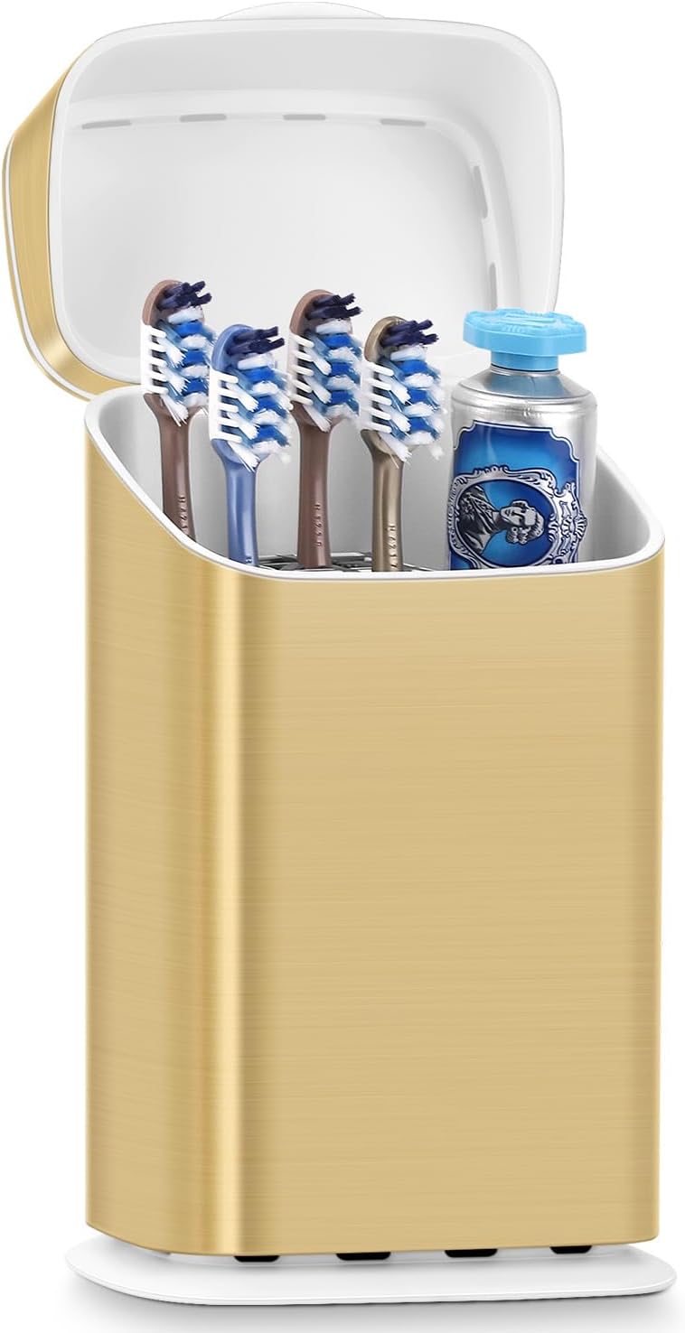 GFWARE Electric Toothbrush Holder with Cover, Ventilated & Drainage, Silver | Detachable 5 Slots Bathroom Organizer for Toothbrush & Toothpaste, Waterproof & Dustproof, Electric Toothbrushes Under 10 In