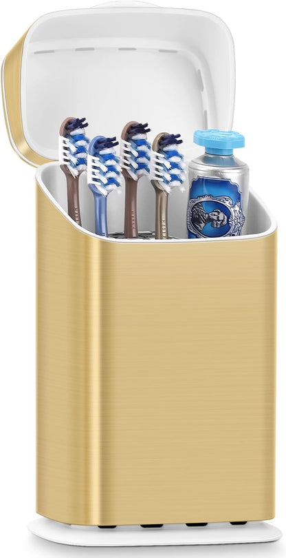 GFWARE Electric Toothbrush Holder with Cover, Ventilated & Drainage, Silver | Detachable 5 Slots Bathroom Organizer for Toothbrush & Toothpaste, Waterproof & Dustproof, Electric Toothbrushes Under 10 In