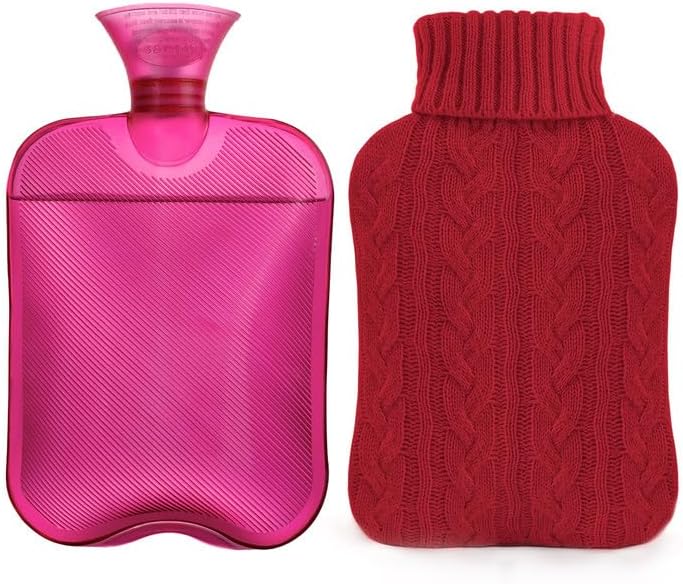 samply 2L Hot Water Bottle with Knitted Cover, Hot Water Bag, Purple