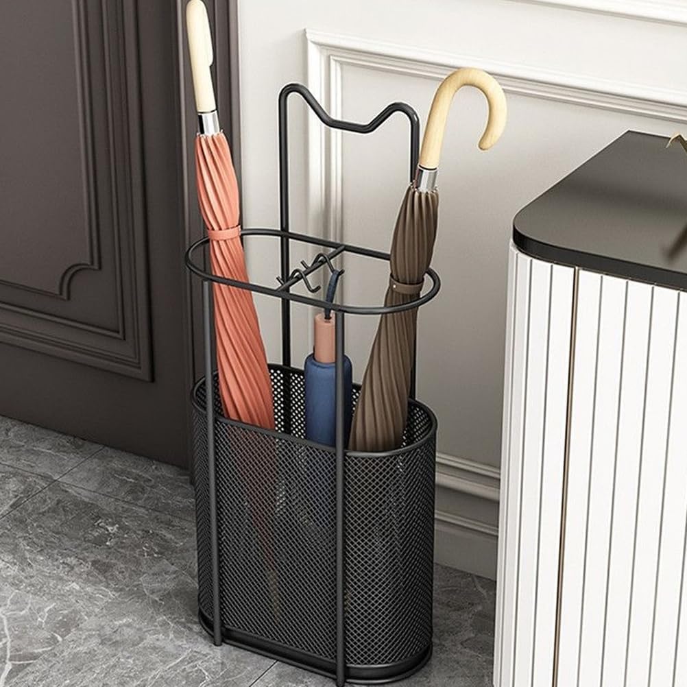 Metal Umbrella Holder Stand,Metal Umbrella Stand for Entryway, Stand Cane Holder with Drip Tray, Umbrella Rack Storage Bin Freestanding,Gold