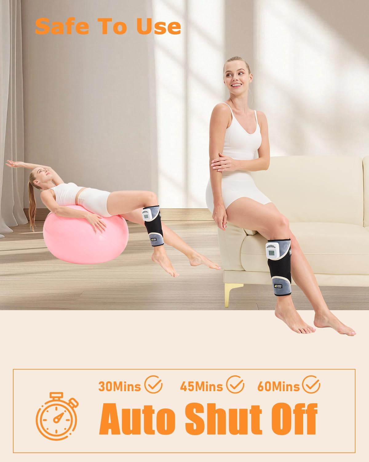 Cordless Leg Massager for Circulation and Pain Relief - 5000mAh Portable Heating Pad for Leg and Calf with 3-Level Vibration Massage, 104-140℉ Adjustable Temperature & 30/45/60 Min Timer