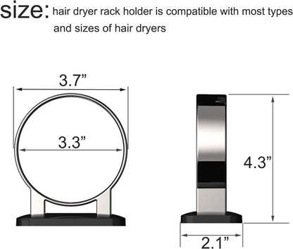 Hair Dryer Holder For Wall Mount , Bathroom Cabinet Door Blow Dryer Stand | Blow Dryer Holders - Extra Large Rim Compatible with Most Hair Dryers, Mount Chrome Finished (Silvery)