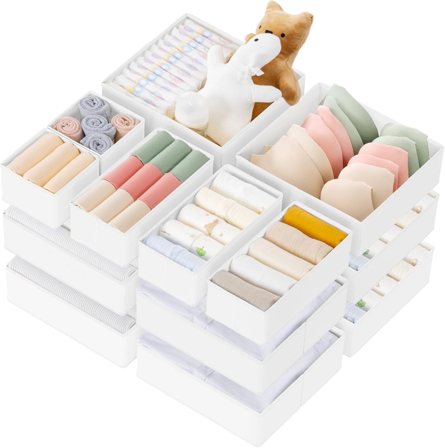 Drawer Organizer Clothes, 10 Pack Dresser Organizer for Baby Clothes, Underwear, Sock- Foldable Closet Organization and Storage Dividers Bins for Nursery, Bedroom (Beige)
