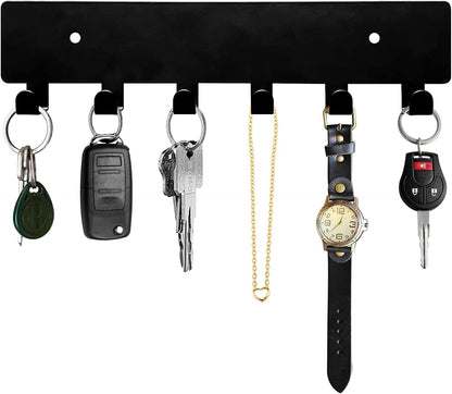 GTK Key Holder for Wall Key Hooks with Tray and 6 Hooks, Wall Mounted Key Holder for Hallway, Key Rack with Shelf for Mail Storage (Black)