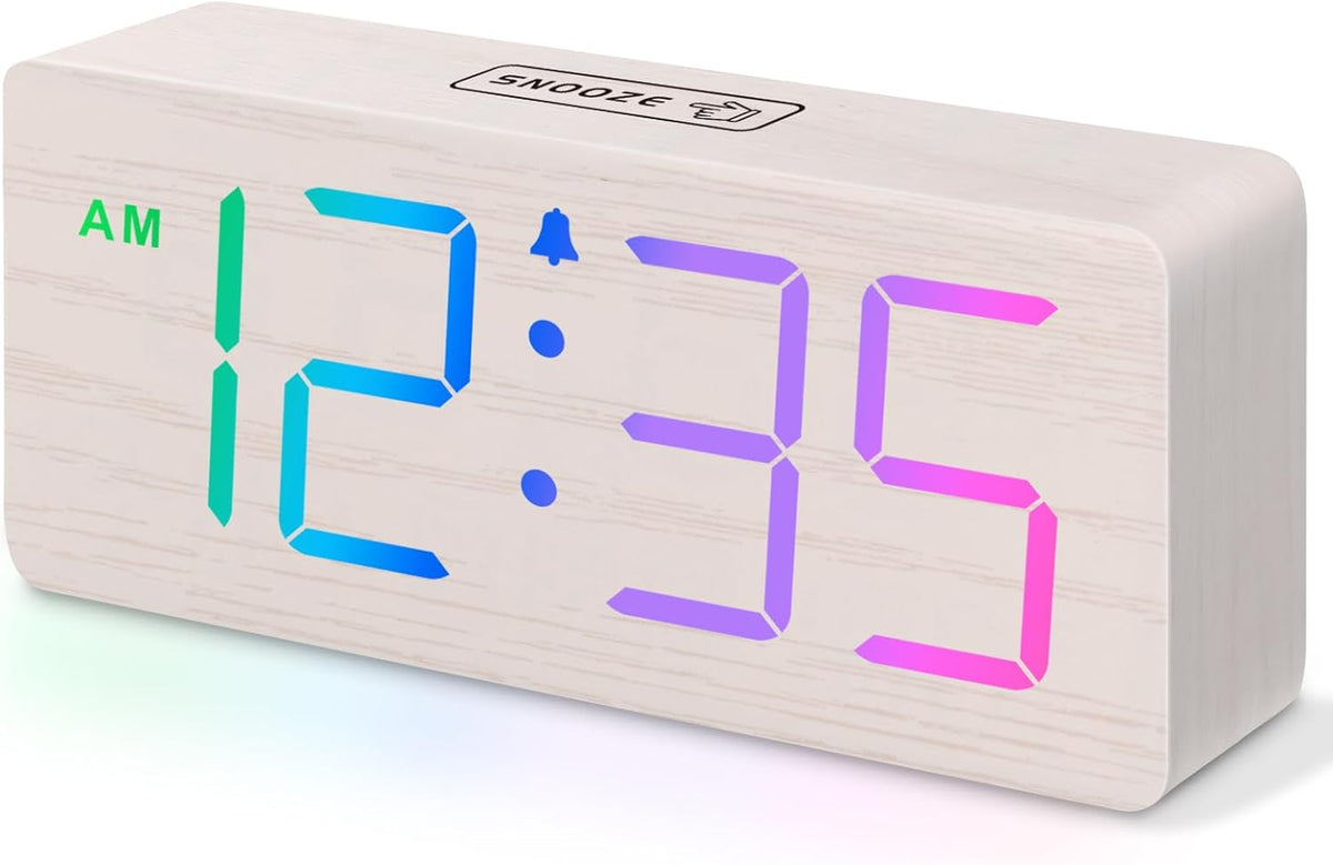 DreamSky Wooden Digital Alarm Clock for Bedroom with Large Numbers
