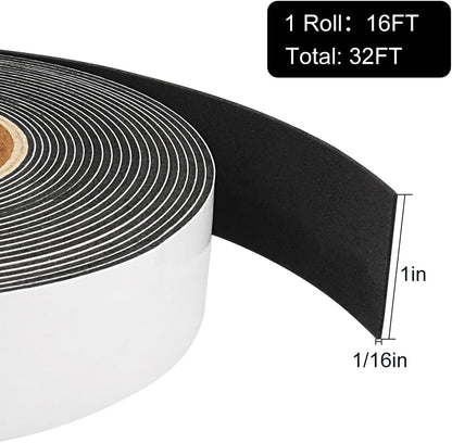 2 Rolls Foam Seal Tape for Door Window Insulation, Soundproof and Shockproof Foam Adhensive Strip, 3/8" Wx3/16 T Single Sided Foam Tape, Cold Air and Draft Closed Cell Seal Strip,Total 32FT
