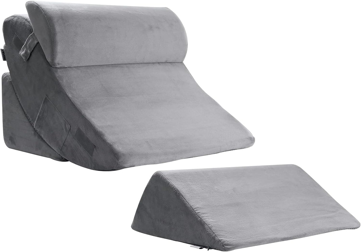 VEVOR Bed Wedge Pillow for Sleeping, Adjustable Orthopedic Bed Wedge, 25D High-Density Foam Filling & Soft Washable Cover, Post Surgery Pillow for Acid Reflux, Back Pain, Snoring Relief, Light Grey