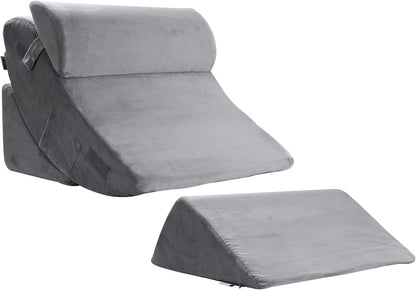 VEVOR Bed Wedge Pillow for Sleeping, Adjustable Orthopedic Bed Wedge, 25D High-Density Foam Filling & Soft Washable Cover, Post Surgery Pillow for Acid Reflux, Back Pain, Snoring Relief, Light Grey