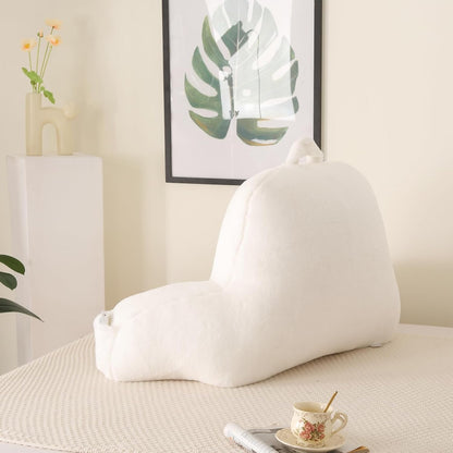 Reading Pillow with Arms for Sitting in Bed,Backrest,White Flannel,M | 17" Backrest Supports Back for College Students,Elbows & Forearms for Dorm Reading,Gaming,Watching TV