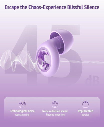 Ear Plugs Noise Cancelling for Sleeping: 45dB Earplugs with 8 Eartips & Ultra-Soft Silicone - Reusable Earbuds for Concerts, Travel, Snoring, Side Sleepers