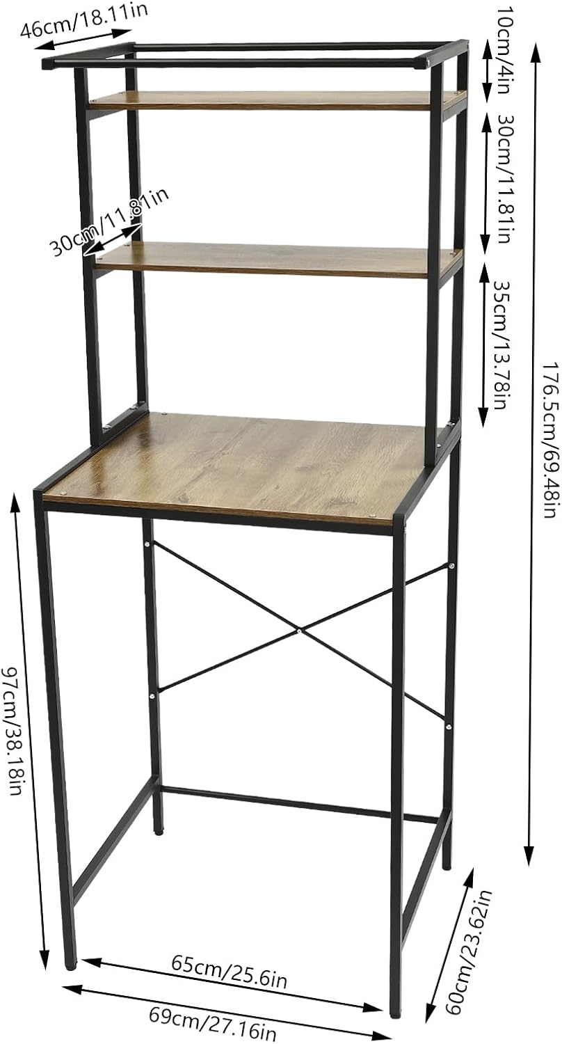 Over Washer and Dryer Storage Shelf Portable Organizer Rack Space Saver Standing Rack with Adjustable Feet for Bathroom Laundry Room (Black+Oak)