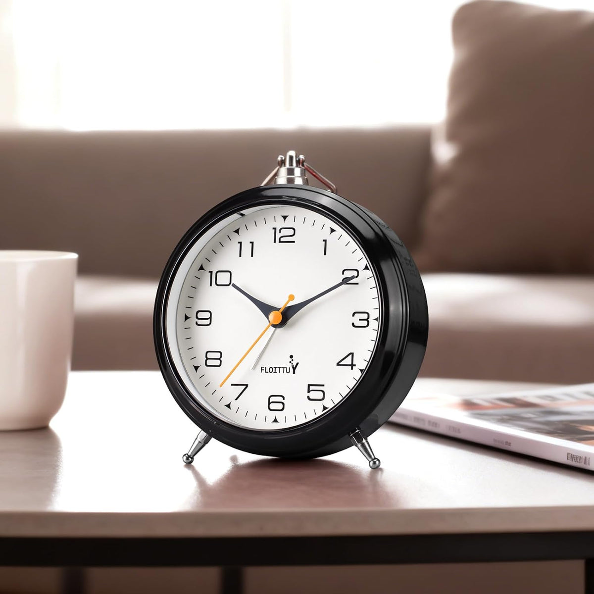FLOITTUY 4.5" Battery Operated Antique Retro Analog Metal Alarm Clock, Silent Bedside Desk Clock, Wall-Hanging Vintage Clock(Exquisite Bronze)