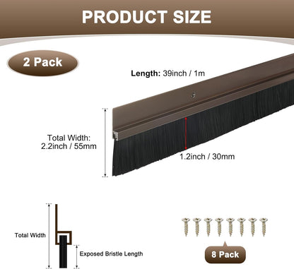 M METERXITY 2Pack Door Sweep - 39" Door Bottom Brush Heavy Duty Seal Draft Stopper Aluminum Base with 20mm Brush, Adhesive/Screw Installation for Interior/Exterior/Garage/Sliding Doors, Black