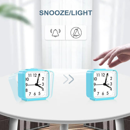 Analog Alarm Clock, Silent Non Ticking Table Clock, Travel Bedside Clock with Snooze, Night Light, Ascending Beep Sounds, Battery Operated Loud Small Clocks for Bedroom Travel Office, Black