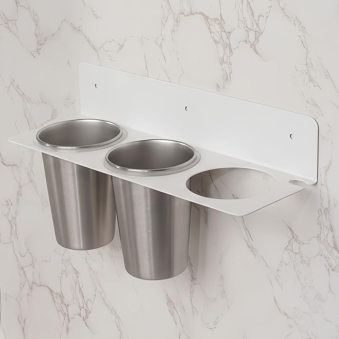 Hair Tool Organizer Wall Mount, Stainless Steel Hair Tool Holder with 2 Heat-Resistant Cups, Curling Iron Holder for Vanity, Hot Tools Organizer with PVC Ring,Hair Dryer Holder for Bathroom, BANJEKT