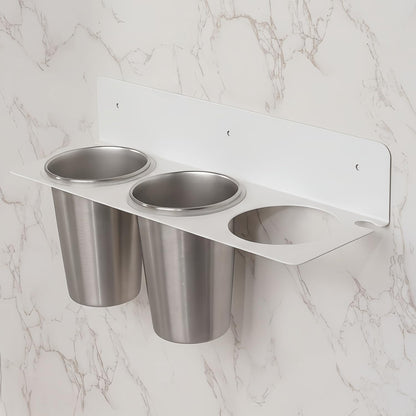 Hair Tool Organizer Wall Mount, Stainless Steel Hair Tool Holder with 2 Heat-Resistant Cups, Curling Iron Holder for Vanity, Hot Tools Organizer with PVC Ring,Hair Dryer Holder for Bathroom, BANJEKT