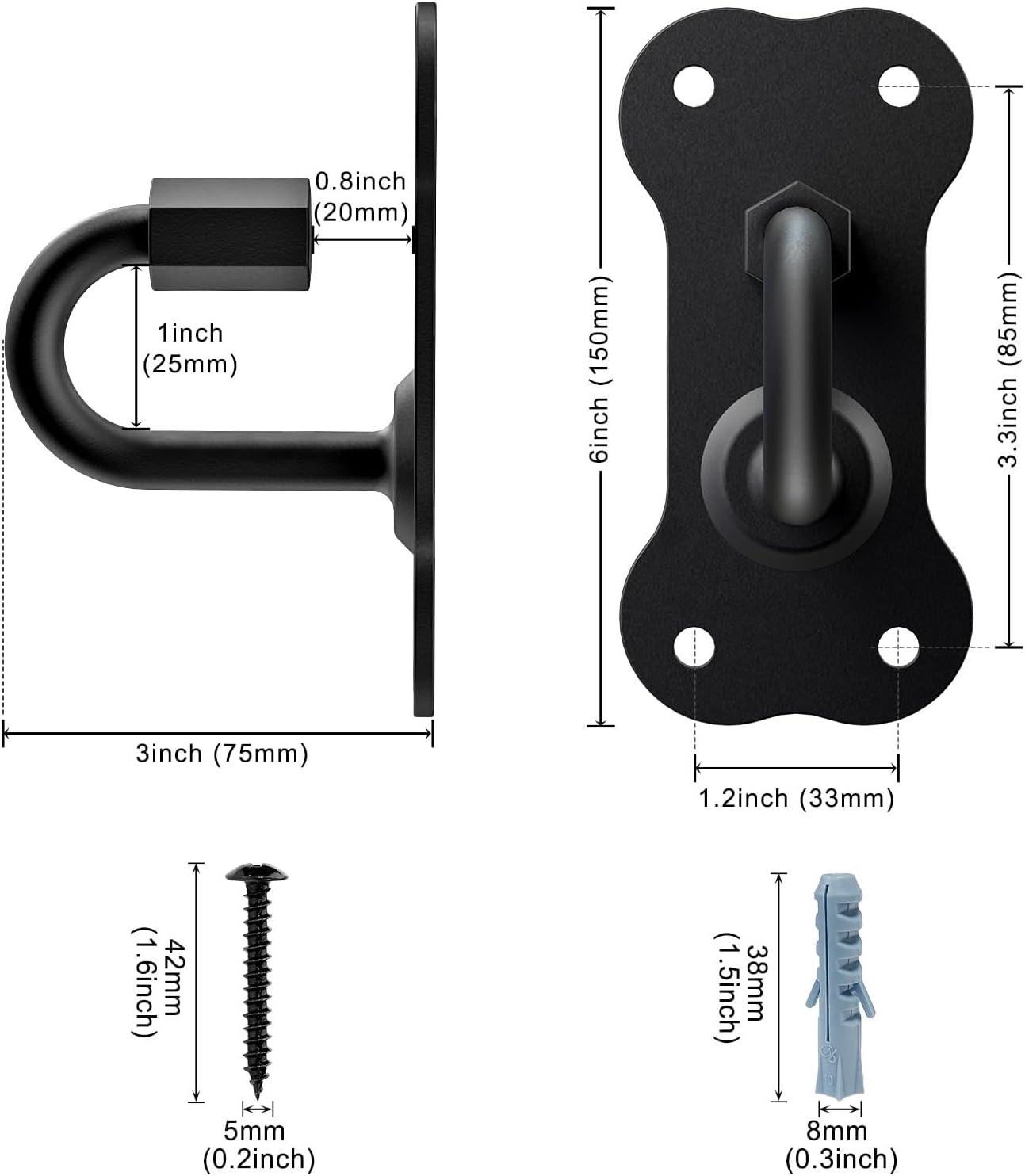 Dog Leash Hooks for Wall Black Dogs Leash Wall Mount Dog Hook for Leashs for Secure and Escape-Proof Hook for Lead Management