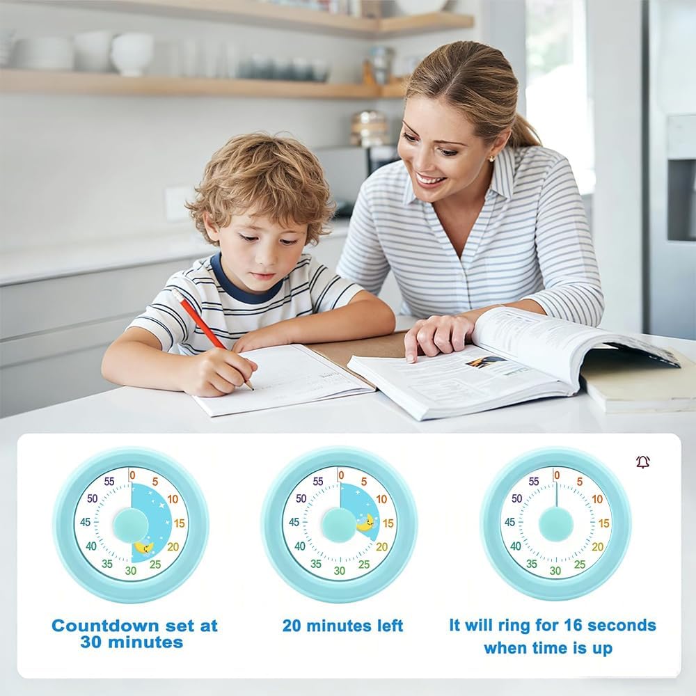 60 Minute Visual Timer with Silent Operation Visual Countdown Timer Rainbow Disk 60 Minute Countdown Timer Task Reminder Home and Kitchen Timer for Kids Desk, Office Meetings (Green)