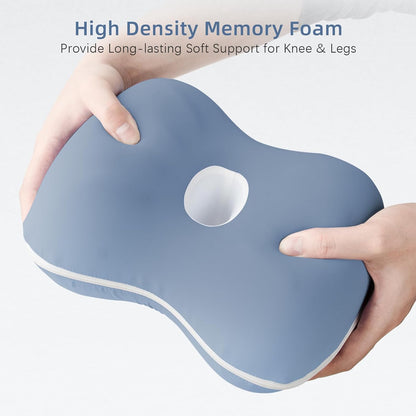 Knee Pillow for Side Sleepers - Cooling Pillow Between Legs for Side Sleeping - Memory Foam Knee Pillow with Strap for Hip Pain & Spine Alignment (Blue)