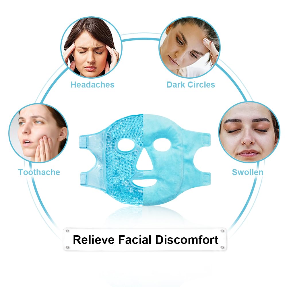 Cold Face Eye Masks Ice Face Mask Hot Cold Compress for Dark Circles, Puffiness, Migraines, Headache, Stress, Redness, Cooling Face Masks for Women Man, Skin Care