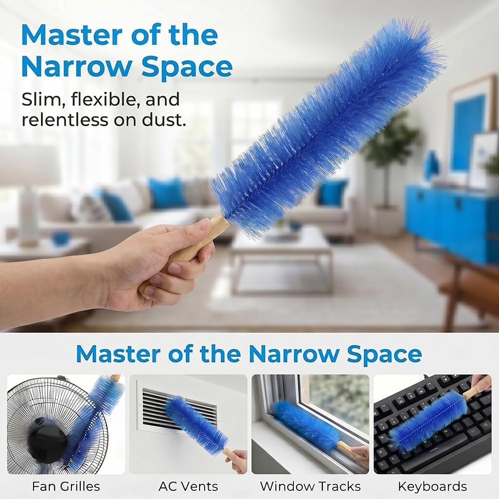 Fan Cleaning Brush with Bendable Microfiber Head, Reusable Dusting Brush for Fan Blades, Window Blinds, Air Conditioner Vents, Ceiling Fans, Car Vents and Hard-to-Reach Areas, Blue