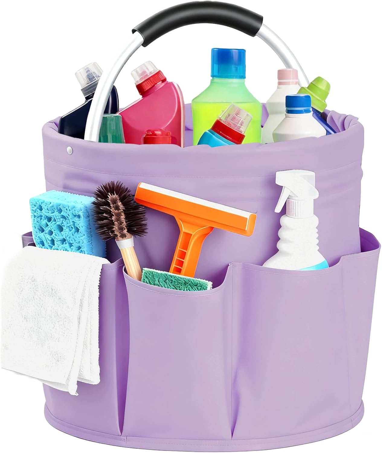 Cleaning Caddy with Handle, for Cleaning Supplies Organizer Bucket | Foldable Storage Tote with 6 Pockets,17L Large Capacity Basket for Household Organizer,Laundry Room,Bathroom & Home