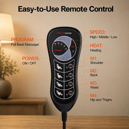 SLOTHMORE Vibration Back Massager for Chair with Heat, Chair Massager Pad with 8 Vibration, Massage Seat Cushion for Office Chair, Home Recliner & Sofa, Relaxing Gifts for Mom & Dad