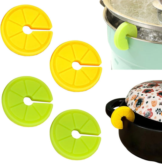 4 Pcs Pan Pot Lid Lifter Reliable Silicone Heat Resistant Spill Proof Pot Lifter Overflow Preventer Clip for Kitchen Gadget(Yellow, Green)