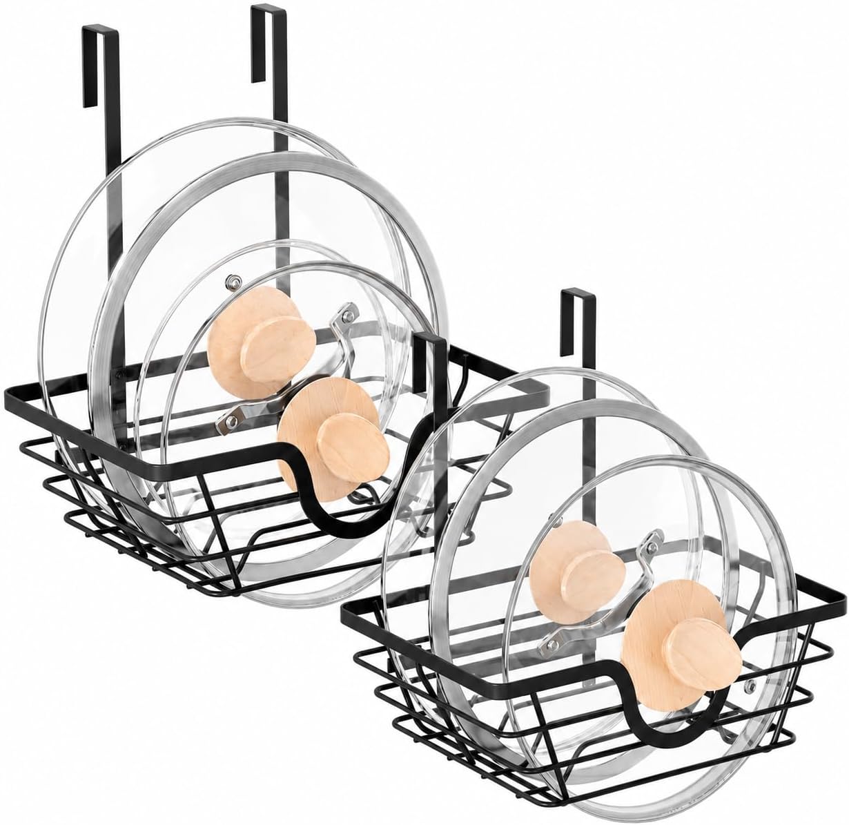 TIDIIABODE Pot Lid Organizer, Adjustable Kitchen Pot Lid Holder Inside Cabinet, Kitchen Cabinet Organizer Hanging for Food Storage Container, Pot, Pan Lid & Bakeware, Black