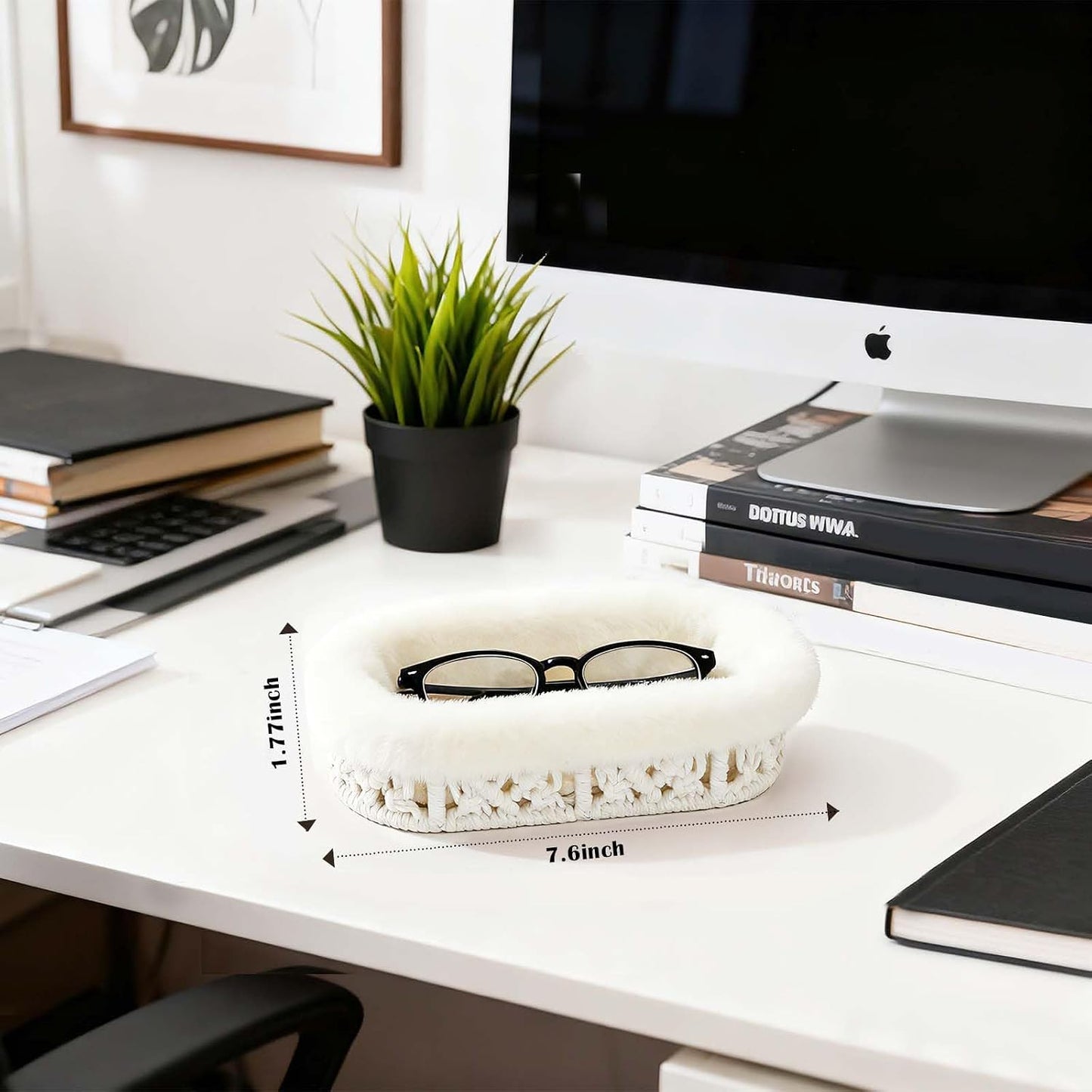 Plush Lined Eyeglass Holder Case for Nightstand | Anti-scratch Glasses Holder,Cotton Rope Eyeglass Stand Storage Organizer Tray for Office Desk