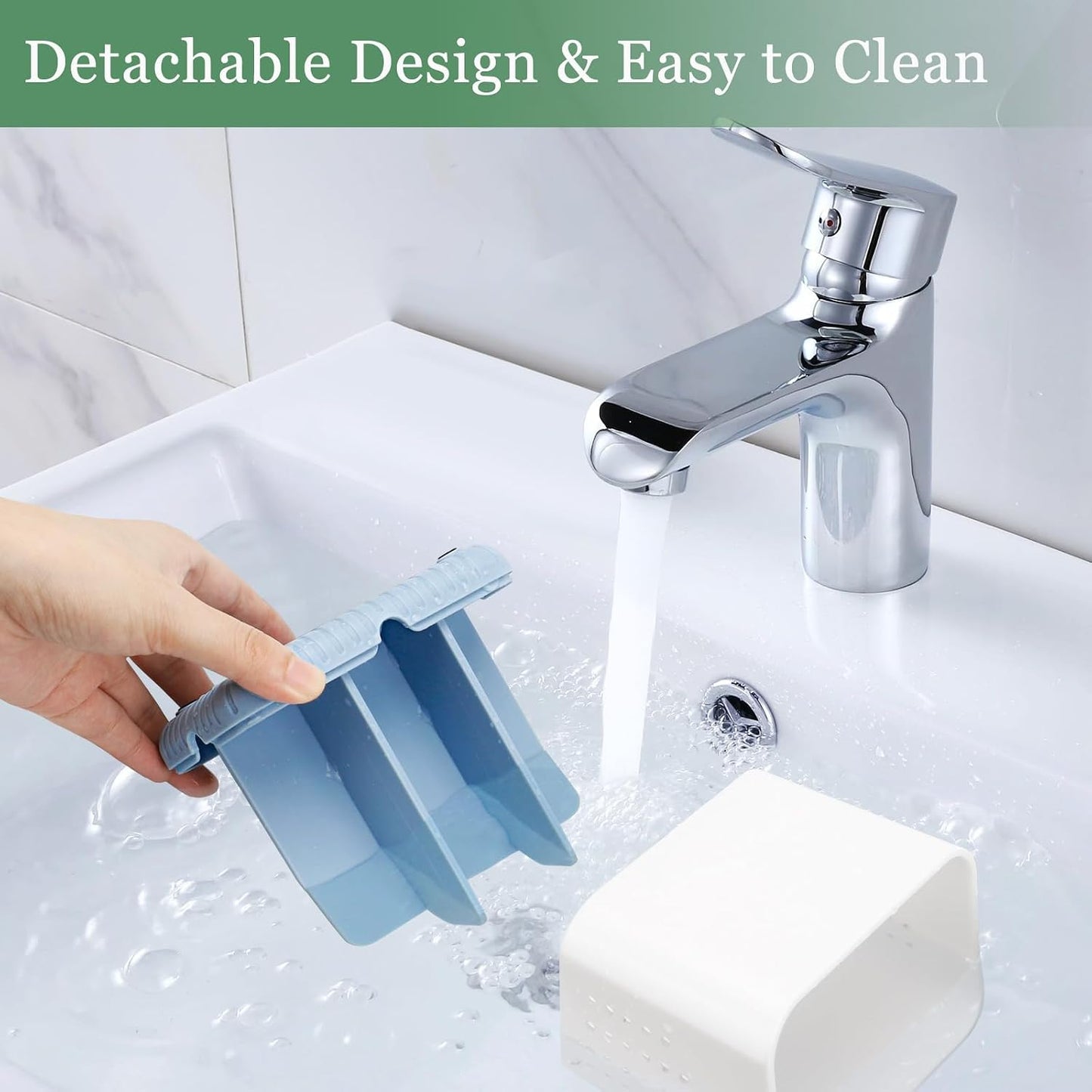 Bathroom Toothbrush Holders, Toothbrush and Toothpaste Holder (Wood Grain) | Easy To Clean, Drainage, Removable, Non-Slip, 4 Slots Tooth Brush Holder for Bathroom Countertop Organizer