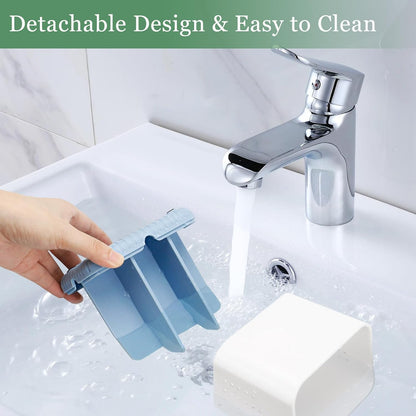 Bathroom Toothbrush Holders, Toothbrush and Toothpaste Holder (Wood Grain) | Easy To Clean, Drainage, Removable, Non-Slip, 4 Slots Tooth Brush Holder for Bathroom Countertop Organizer