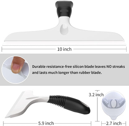 MR.SIGA Silicone Squeegee for Shower Doors, 10 inch, White & Gray, 2 Pack | Shower squeegee for glass doors, streak free squeegee for windows, showers and glass surfaces, includes suction hook