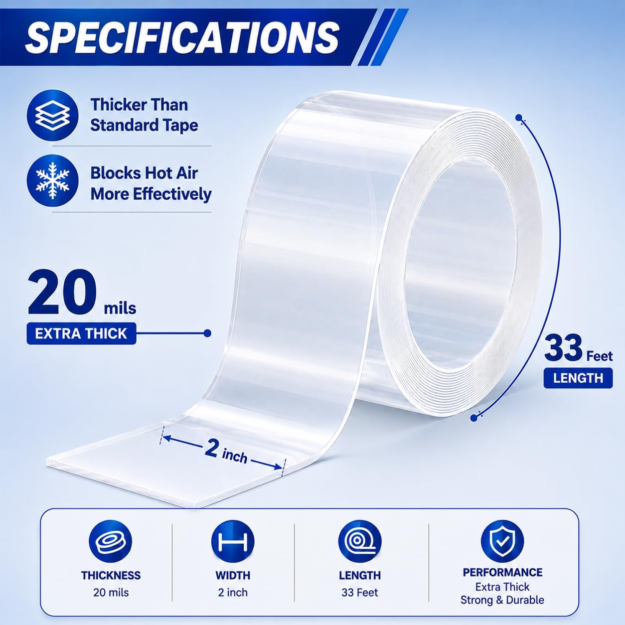 SWRT Window Sealing Tape, 2 in x 33 ft, 20 Mil Thick, AC Insulation Seal | Blocks Hot Air & Drafts; 20 Mil Heavy-Duty Seal; Strong Gap Sealing; Clean Seasonal Removal; Easy Cut & Press Application