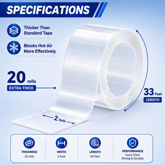 SWRT Window Sealing Tape, 2 in x 33 ft, 20 Mil Thick, AC Insulation Seal | Blocks Hot Air & Drafts; 20 Mil Heavy-Duty Seal; Strong Gap Sealing; Clean Seasonal Removal; Easy Cut & Press Application
