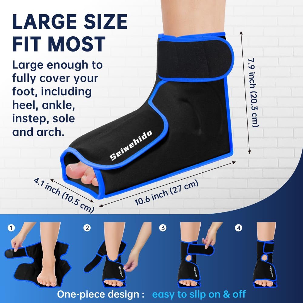 Ankle Ice Pack Wrap for Heel Foot Swelling Pain Relief, Reusable Large Hot Cold Gel Pack for Sprain, Achilles Tendonitis, Arthritis, Plantar Fasciitis, Post-Surgery, Sports Injury (Black,1pcs)