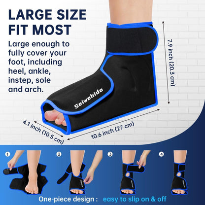 Ankle Ice Pack Wrap for Heel Foot Swelling Pain Relief, Reusable Large Hot Cold Gel Pack for Sprain, Achilles Tendonitis, Arthritis, Plantar Fasciitis, Post-Surgery, Sports Injury (Black,1pcs)