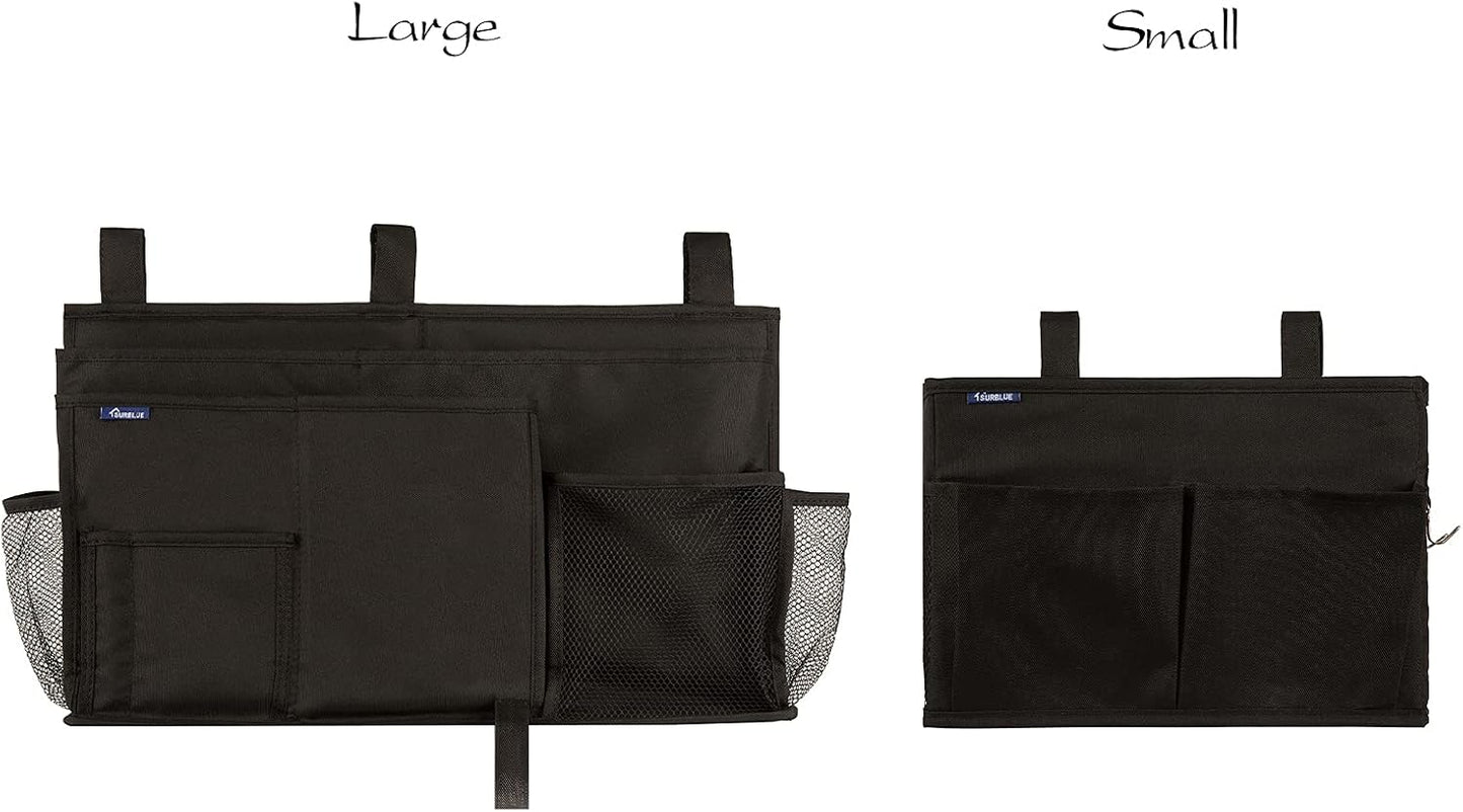 Surblue Bedside Caddy Hanging Organizer Storage Bag Pocket for Bunk, Hospital, College Dorm Rooms, Baby Bed Rails, Camp - 4 Pockets, 2 Hooks (Blue)